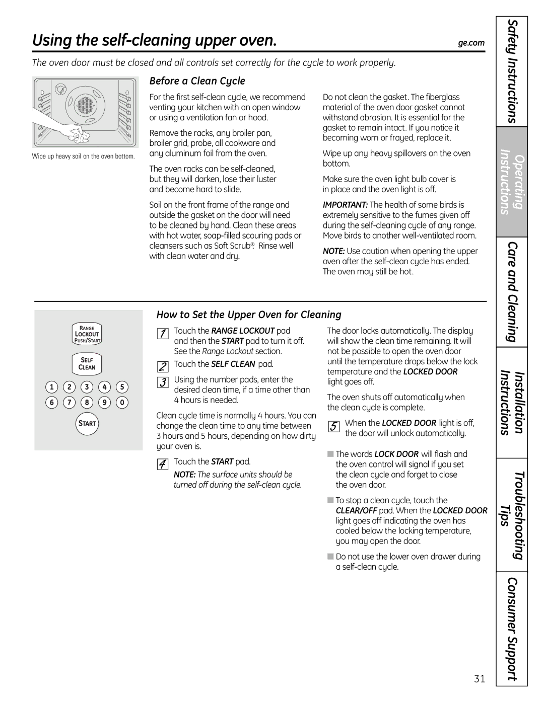 GE CS980SNSS Using the self-cleaning upper oven, Before a Clean Cycle, How to Set the Upper Oven for Cleaning 