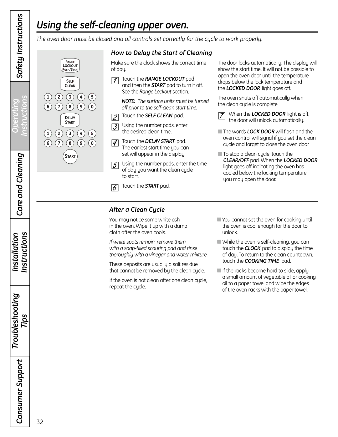 GE CS980SNSS installation instructions After a Clean Cycle, How to Delay the Start of Cleaning, Touch the Self Clean pad 