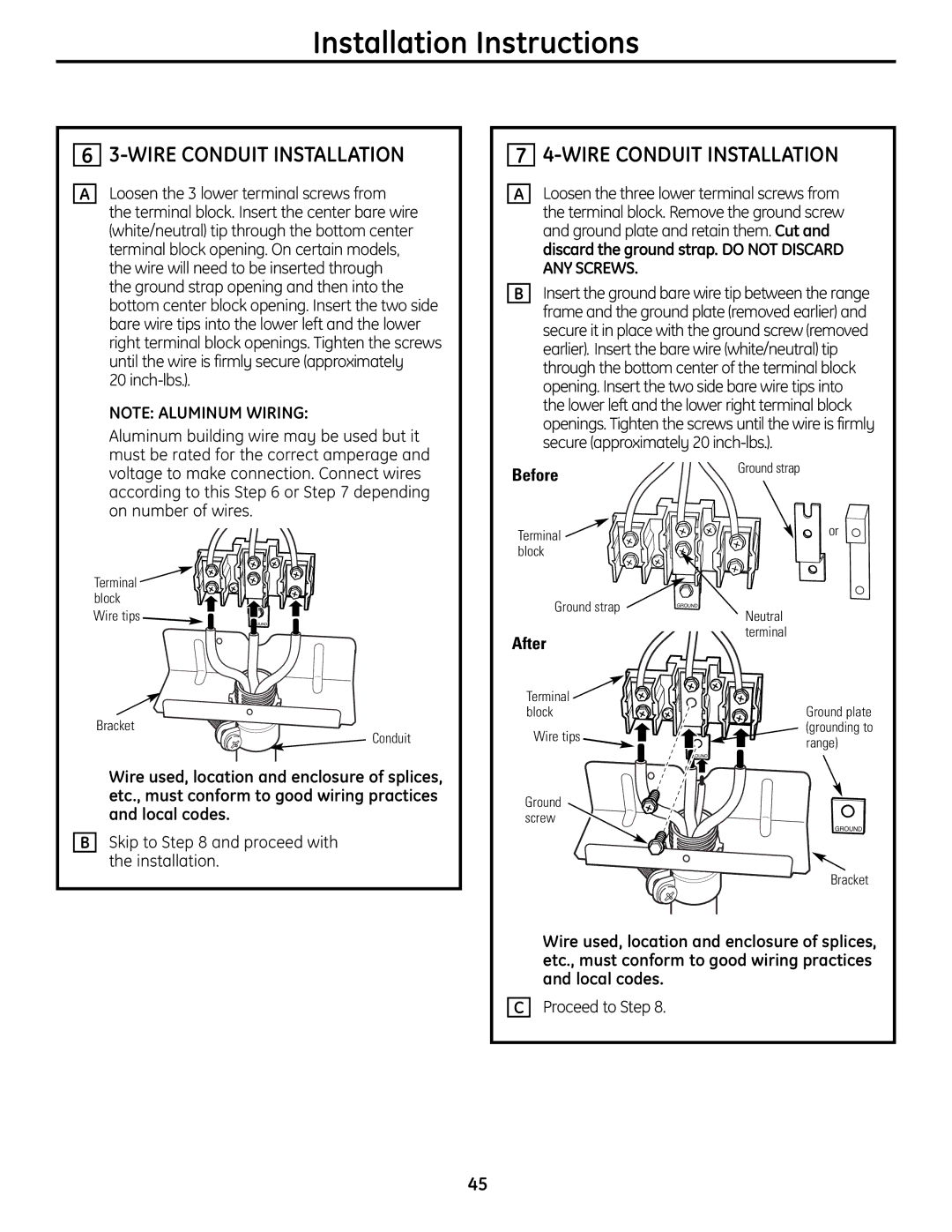 GE CS980SNSS installation instructions Wire Conduit Installation, Loosen the 3 lower terminal screws from 