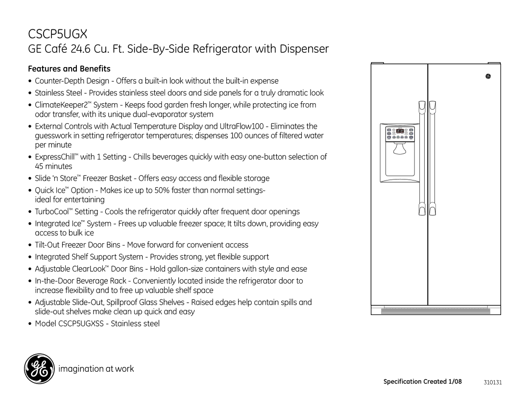 GE CSCP5UGX dimensions Features and Benefits 