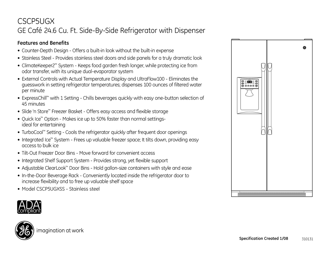 GE CSCP5UGXSS dimensions Features and Benefits 