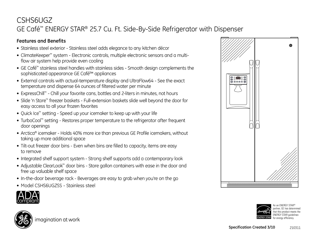 GE CSHS6UGZSS dimensions Features and Benefits 