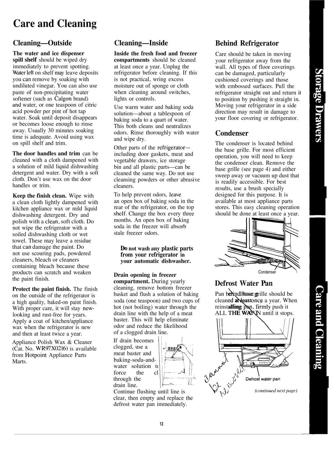 GE CSXH24, CSX22D, CSX24D warranty Care and Cleaning 