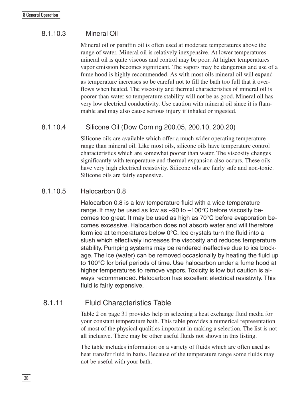 GE CTR 80 manual Fluid Characteristics Table, Mineral Oil, Silicone Oil Dow Corning 200.05, 200.10 