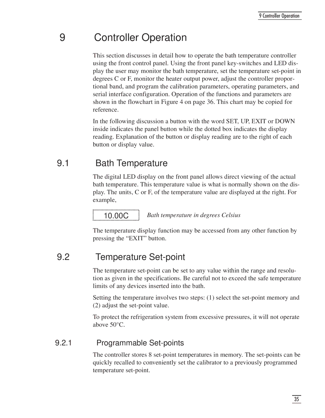 GE CTR 80 manual Controller Operation, Bath Temperature, Temperature Set-point, Programmable Set-points 