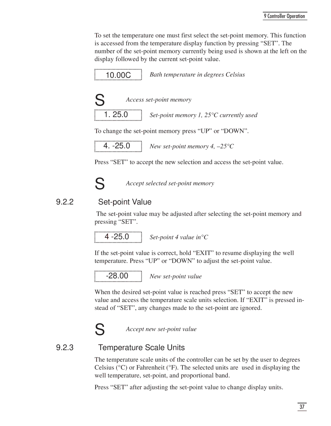 GE CTR 80 manual Set-point Value, Temperature Scale Units 