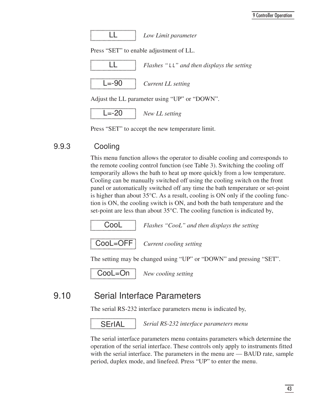 GE CTR 80 manual Serial Interface Parameters, Cooling 