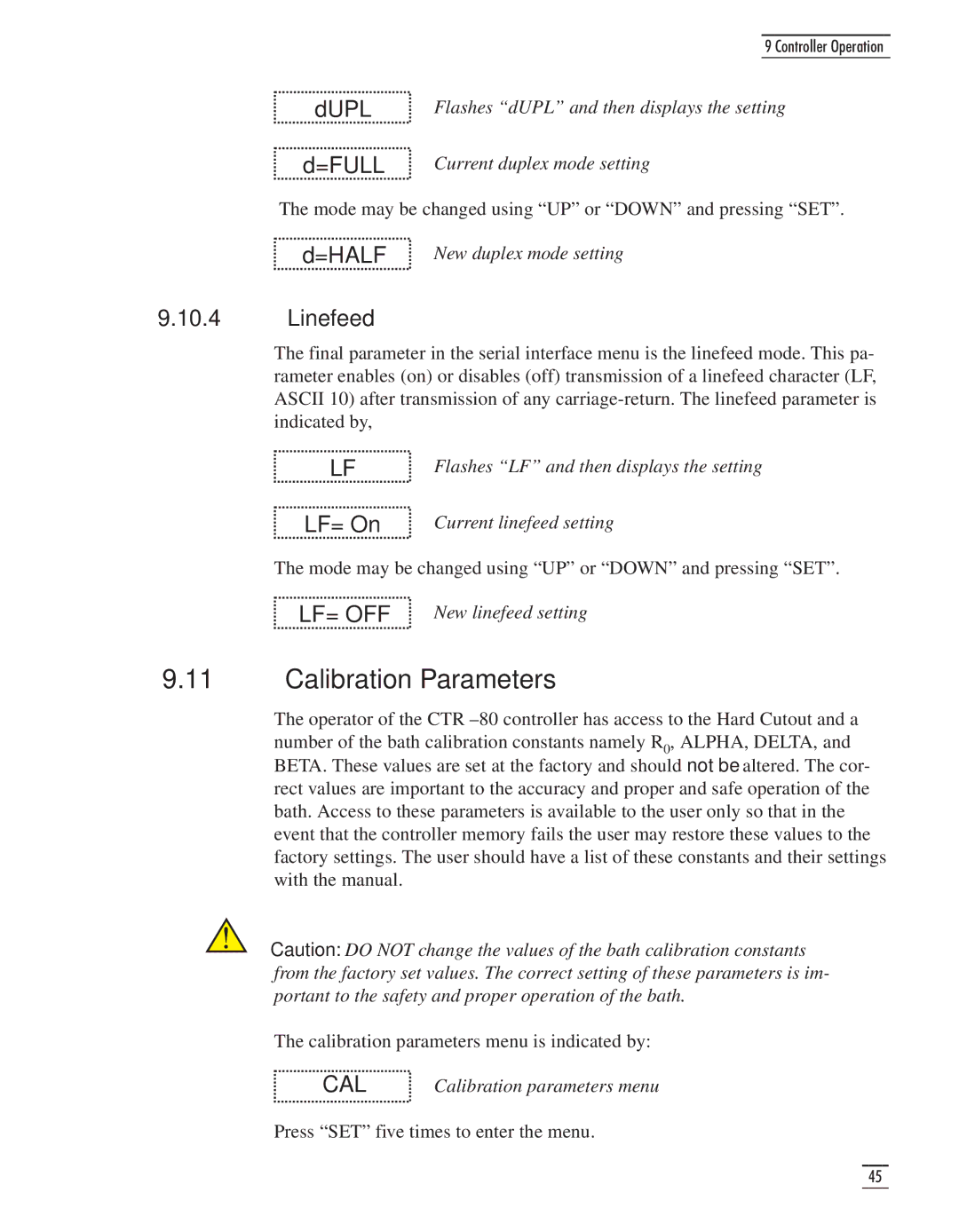 GE CTR 80 manual Calibration Parameters, Linefeed 