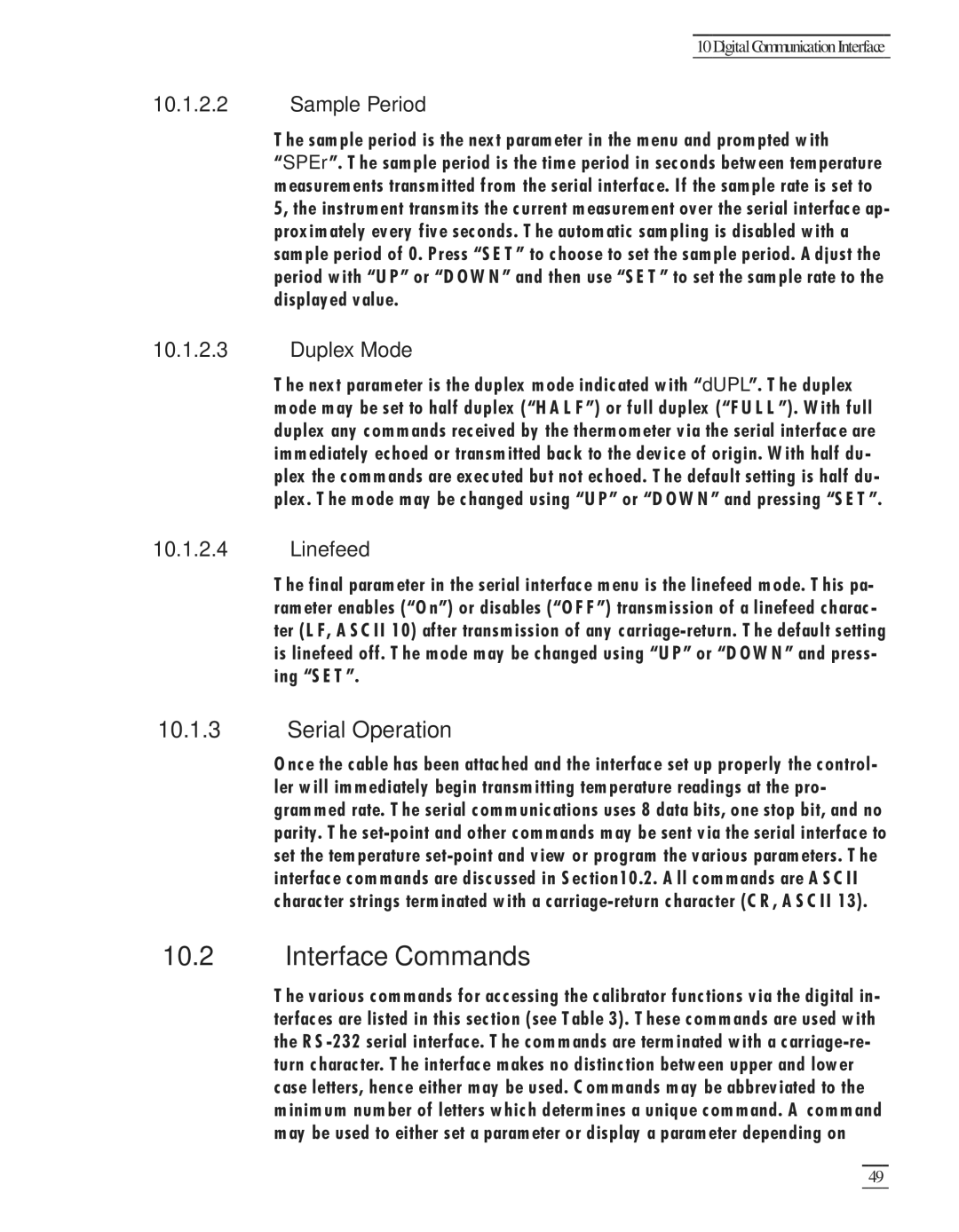 GE CTR 80 manual Interface Commands, Serial Operation, Sample Period, Duplex Mode, Linefeed 