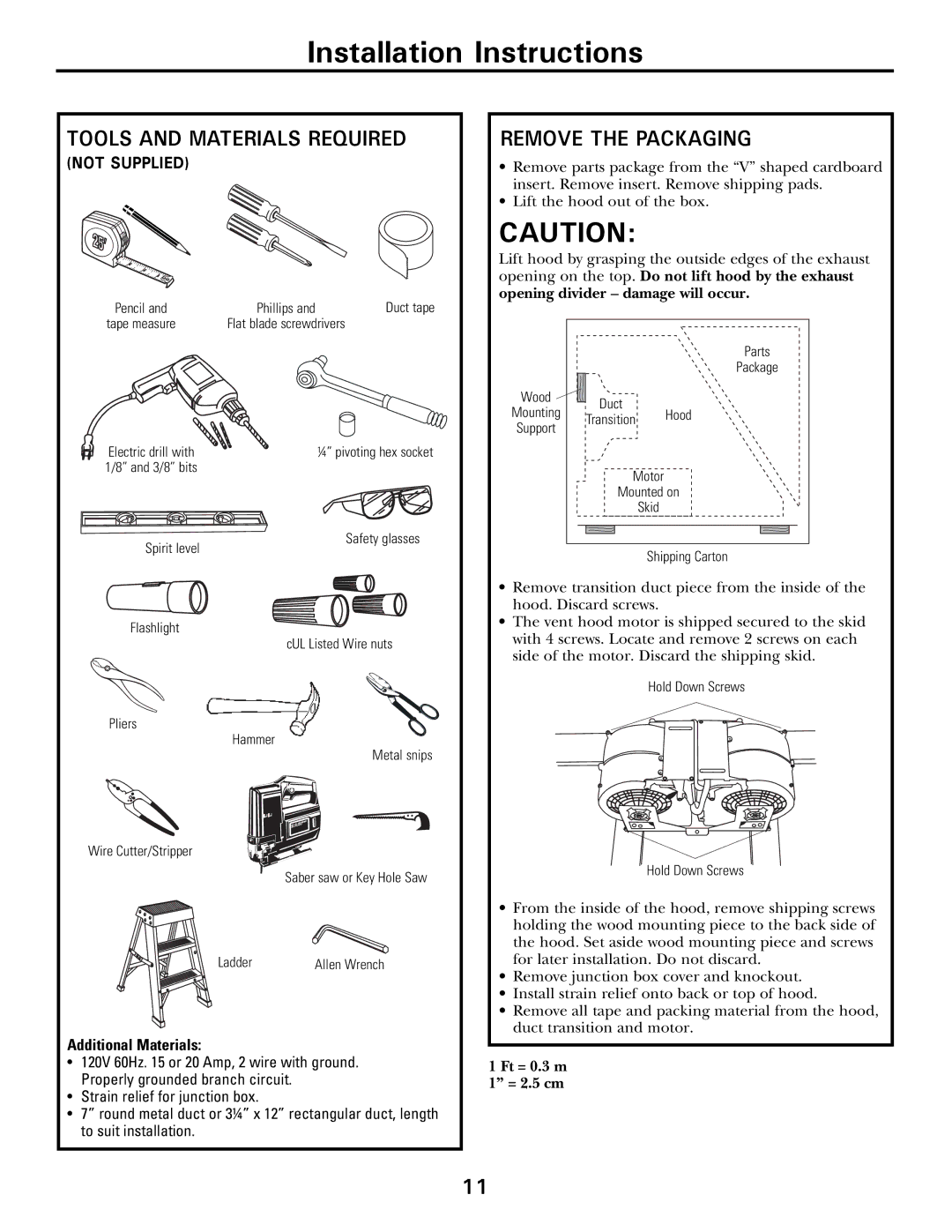 GE CV936 manual Tools and Materials Required, Remove the Packaging 