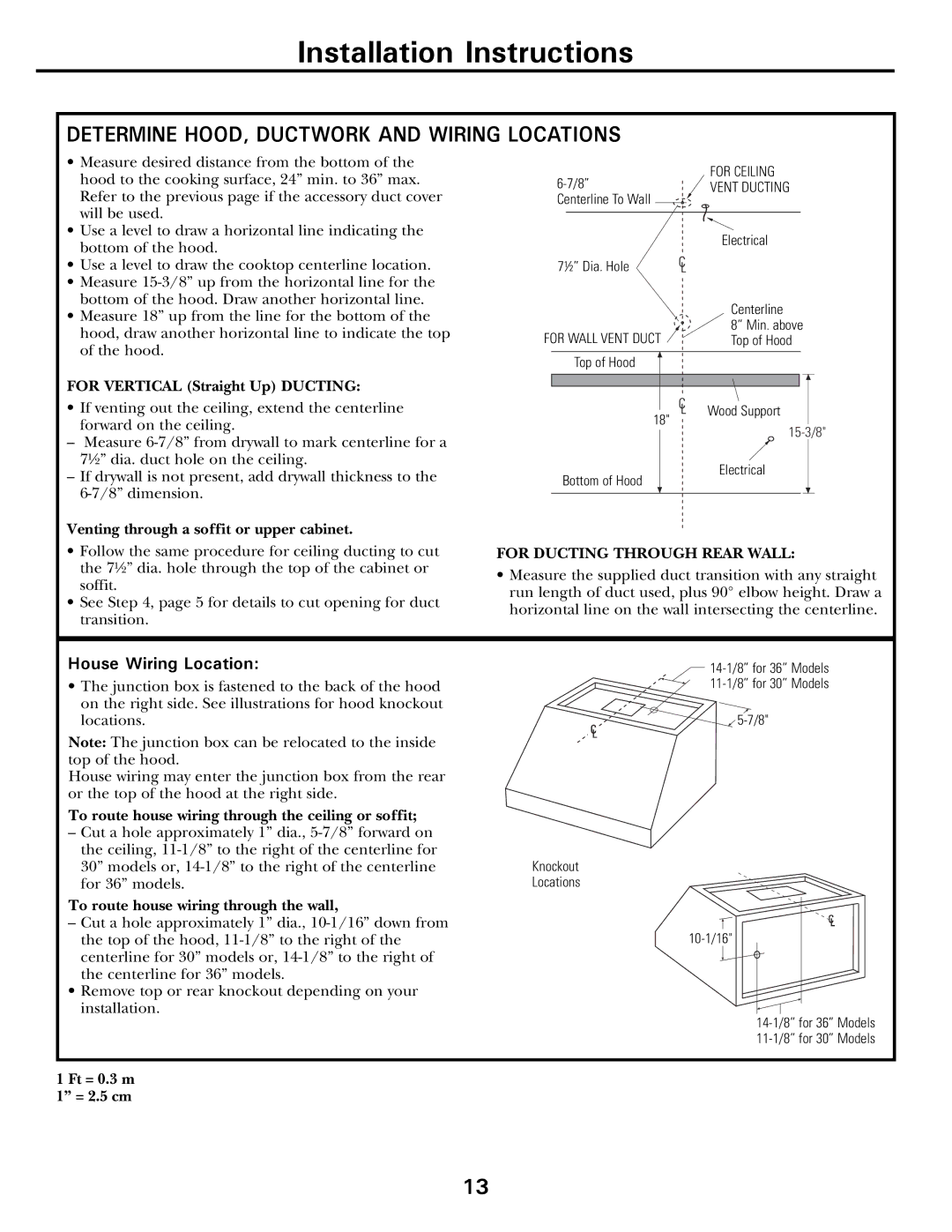 GE CV936 manual Determine HOOD, Ductwork and Wiring Locations, For Vertical Straight Up Ducting 