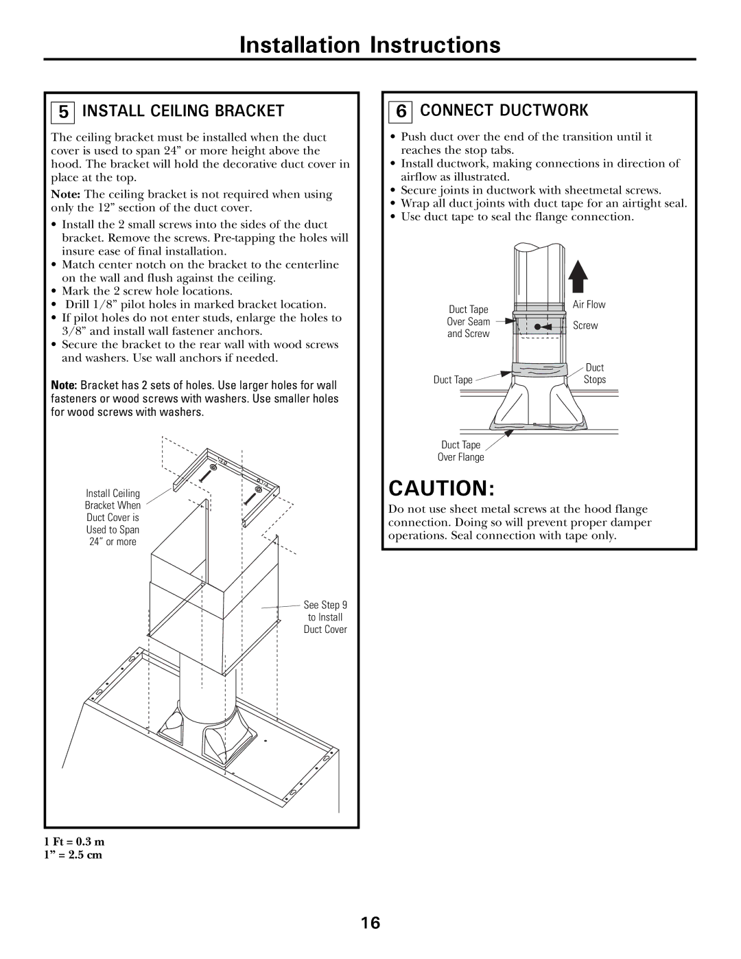 GE CV936 manual Install Ceiling Bracket, Connect Ductwork 