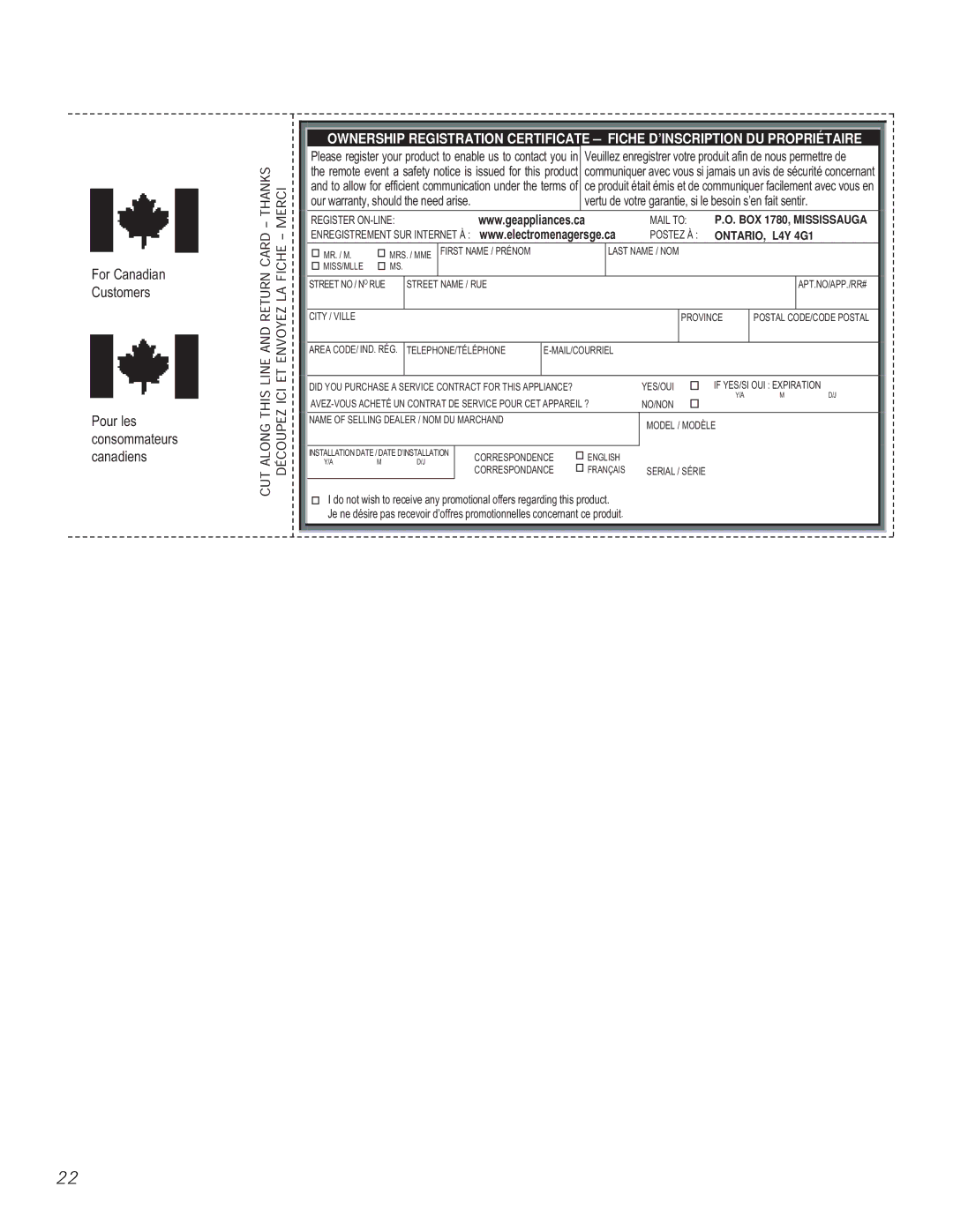 GE CV936 manual For Canadian Customers Pour les consommateurs canadiens 