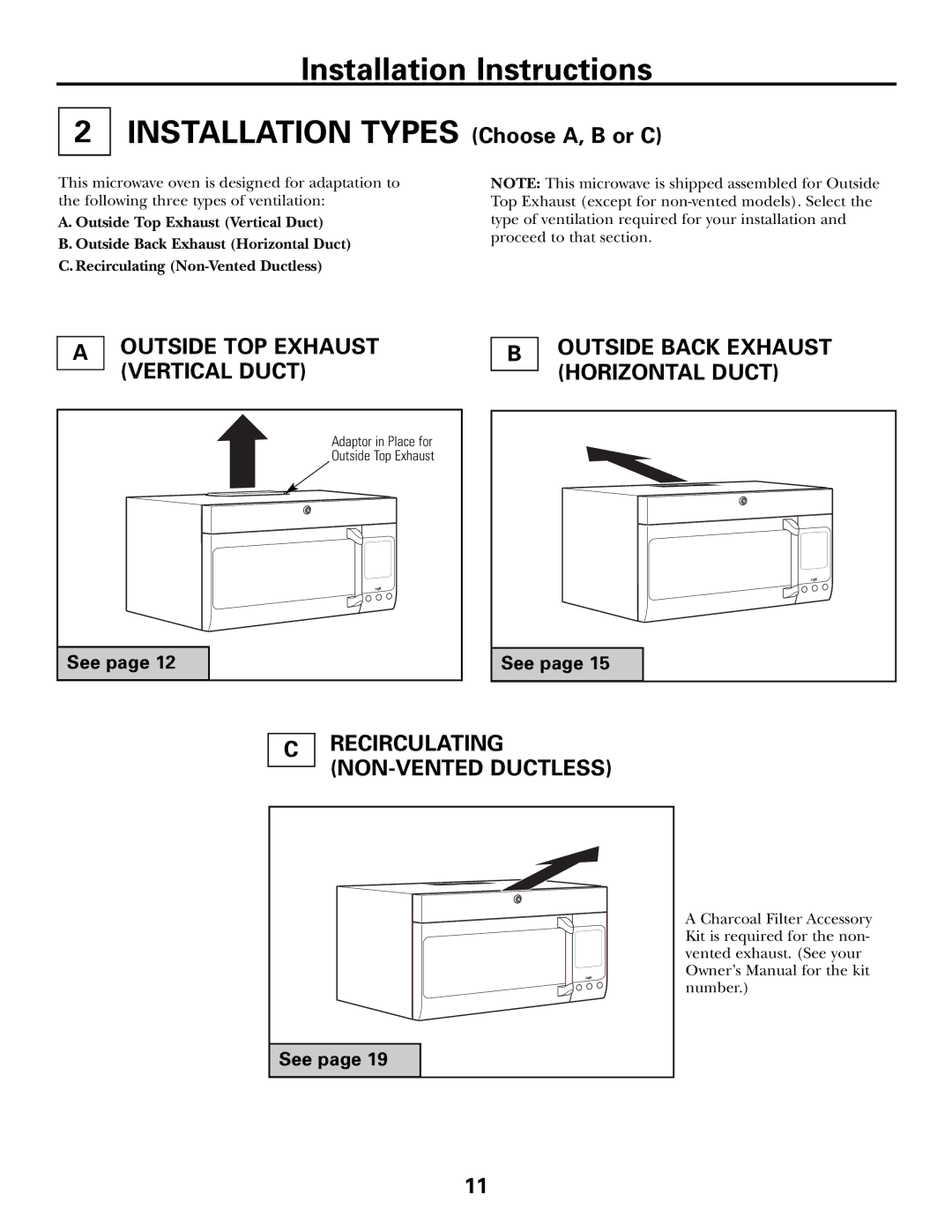 GE CVM2072 warranty Recirculating NON-VENTED Ductless, See 