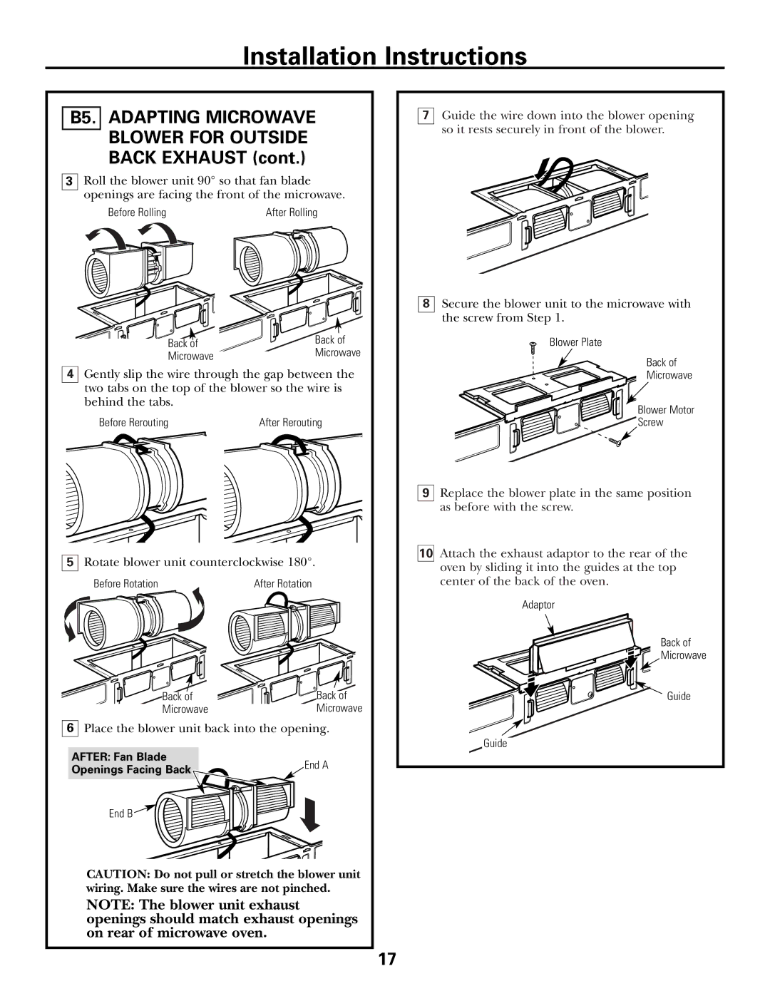 GE CVM2072 warranty B5. Adapting Microwave Blower for Outside Back Exhaust 