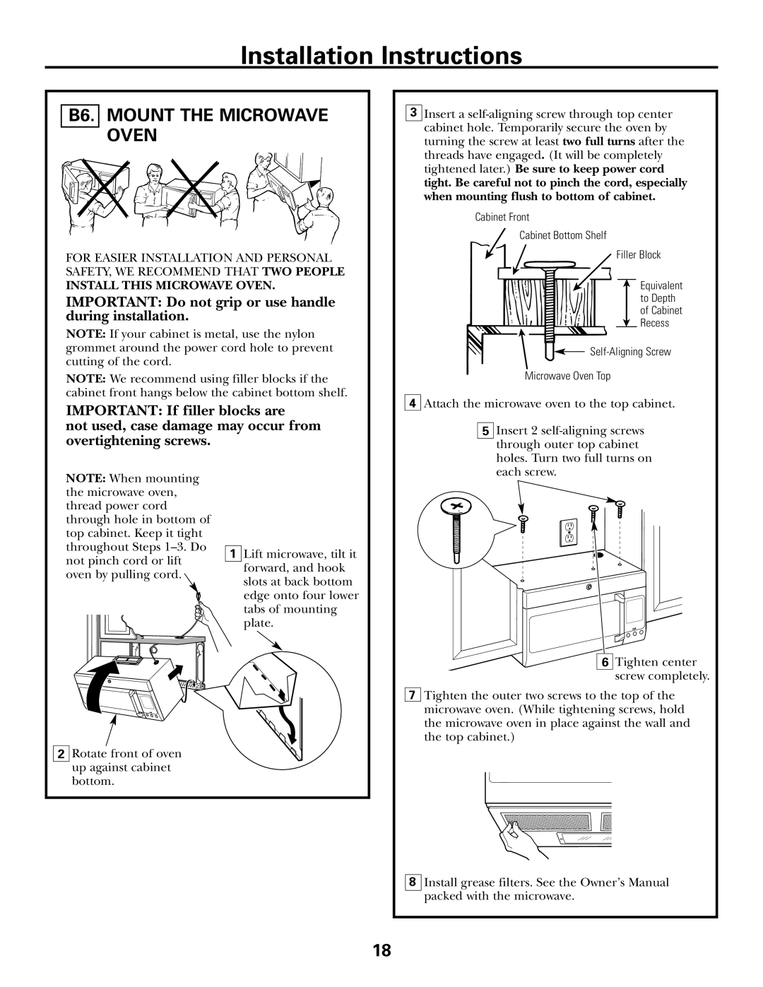 GE CVM2072 warranty B6. Mount the Microwave Oven 