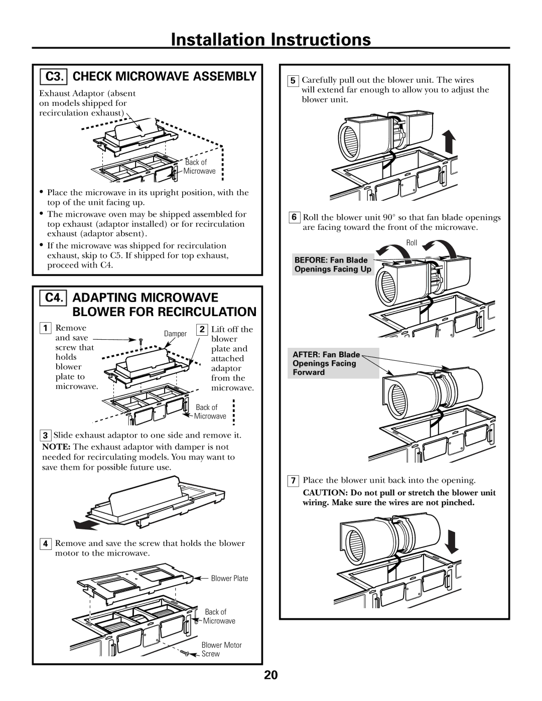 GE CVM2072 warranty C3. Check Microwave Assembly, C4. Adapting Microwave Blower for Recirculation 