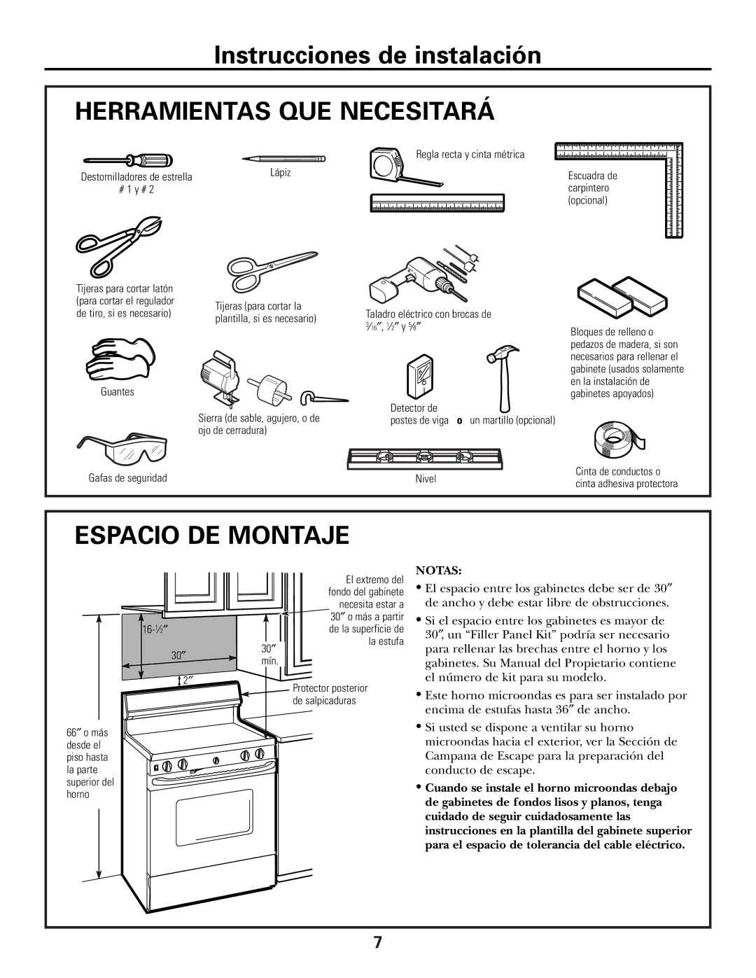 GE CVM2072 warranty Herramientas QUE Necesitará, Espacio DE Montaje 