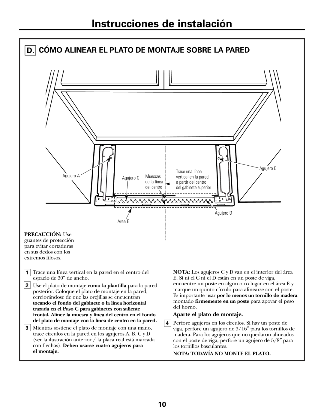 GE CVM2072 warranty Cómo Alinear EL Plato DE Montaje Sobre LA Pared, Agujero a 