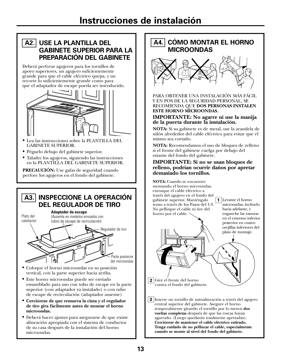 GE CVM2072 warranty A3. Inspeccione LA Operación DEL Regulador DE Tiro, A4. Cómo Montar EL Horno Microondas 