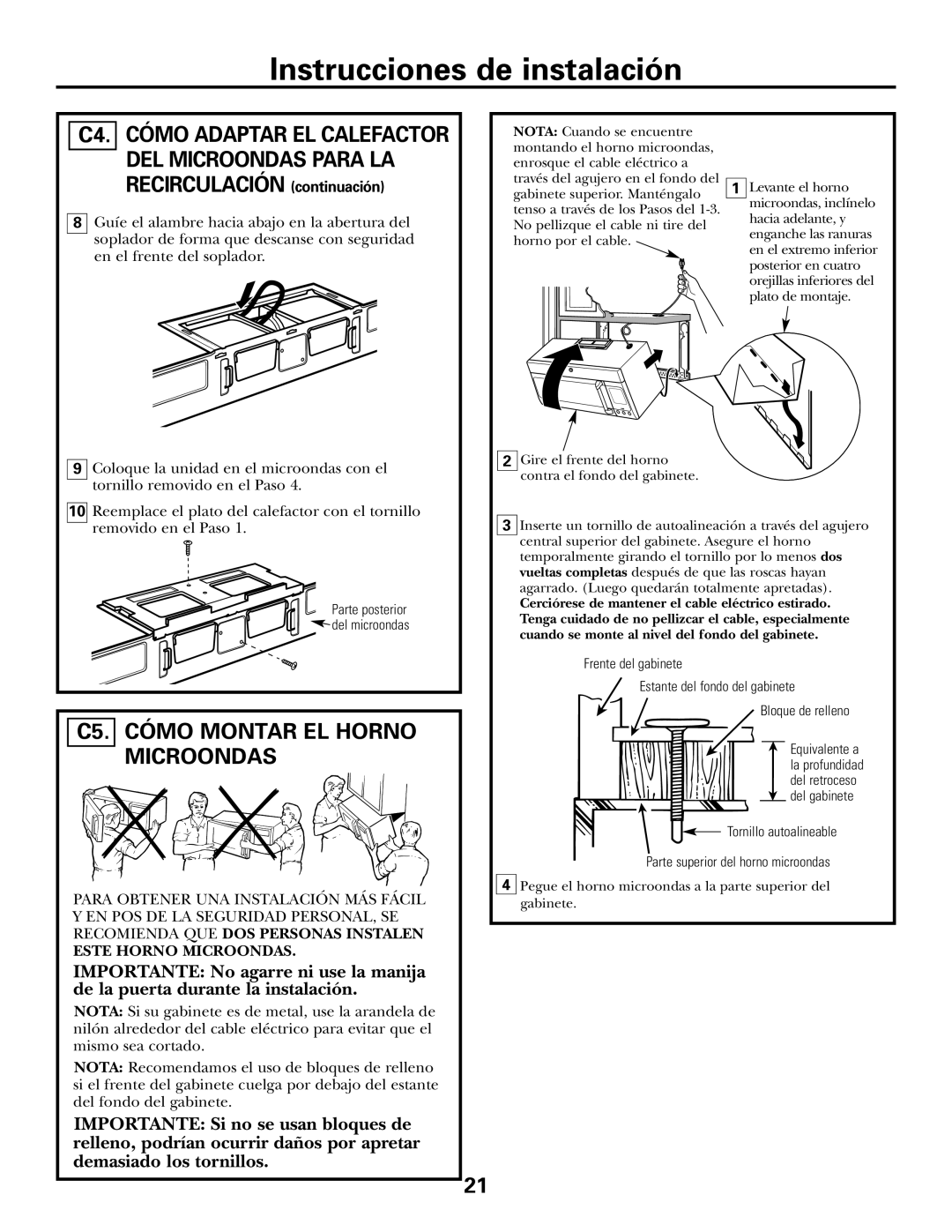 GE CVM2072 warranty DEL Microondas Para LA, Recirculación continuación, C5. Cómo Montar EL Horno Microondas 