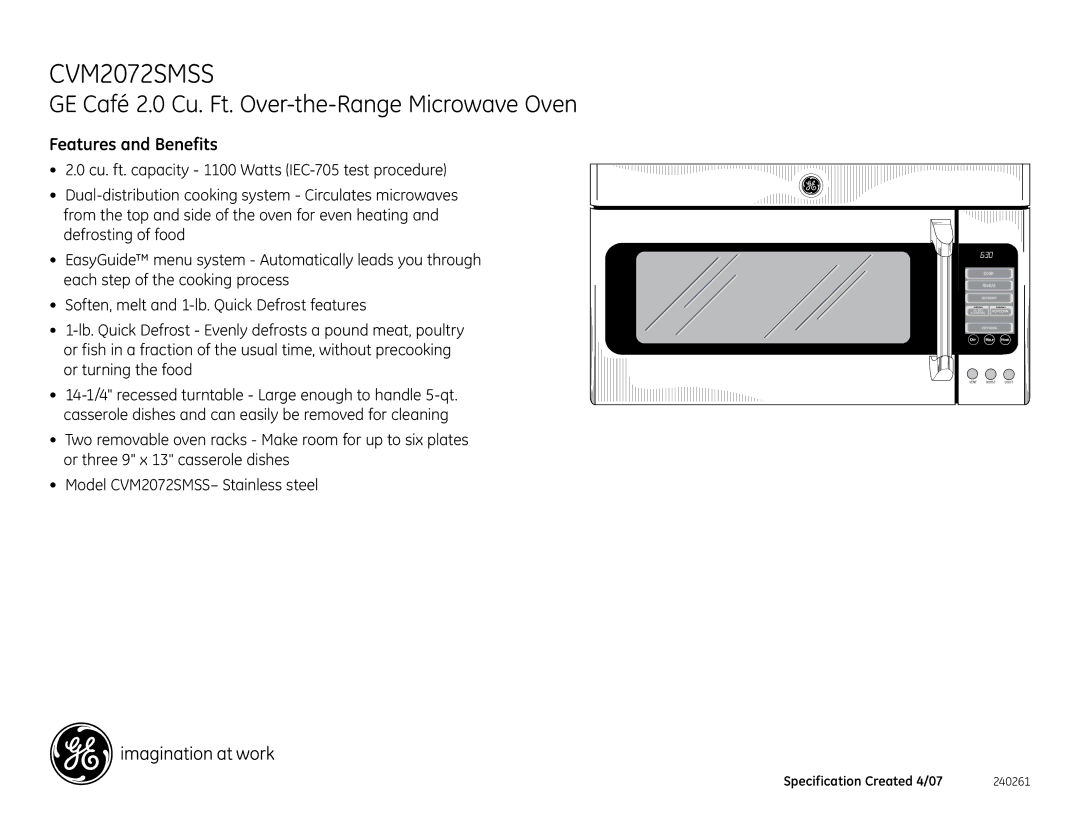 GE CVM2072SMSS dimensions GE Café 2.0 Cu. Ft. Over-the-Range Microwave Oven 