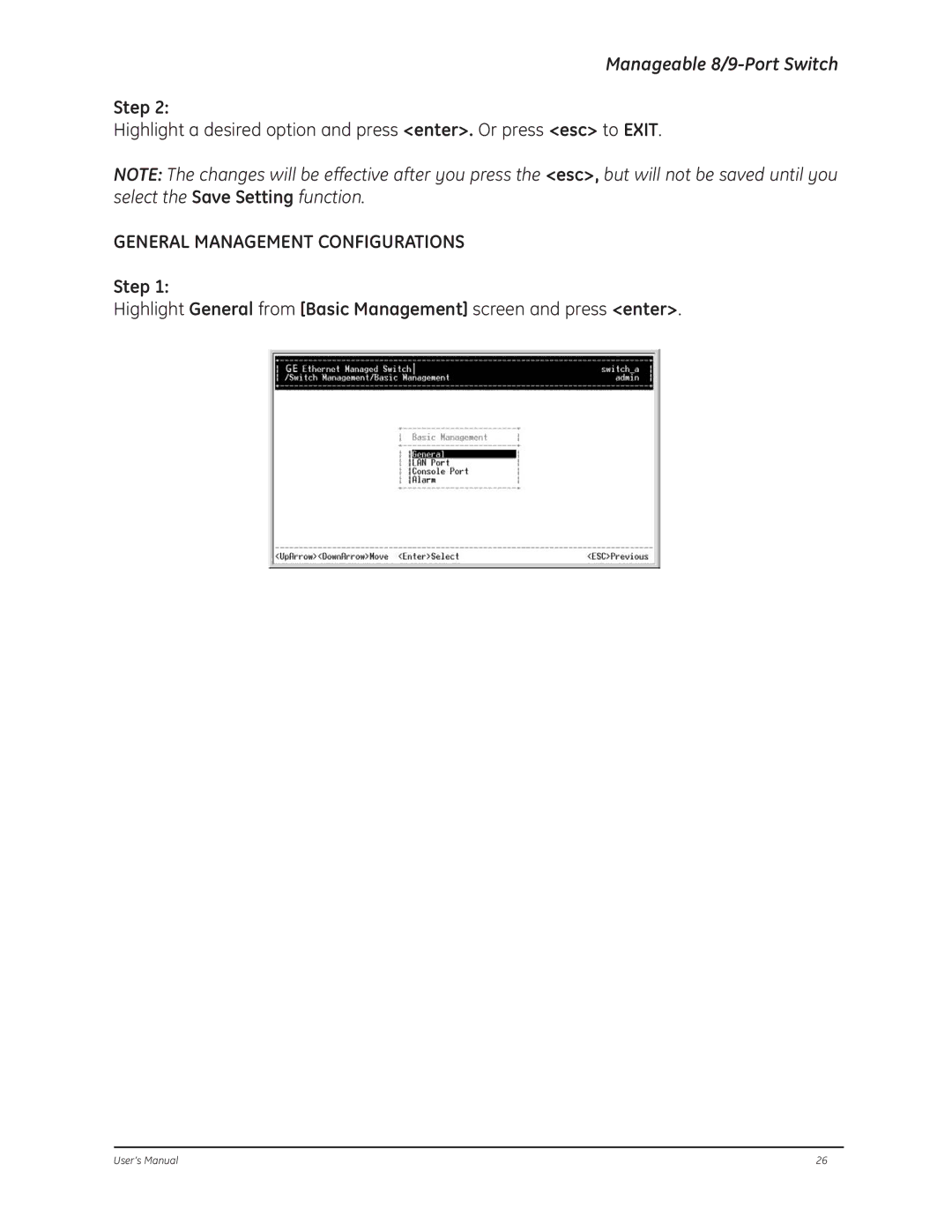 GE D-GES7600 manual Step, General Management Configurations 