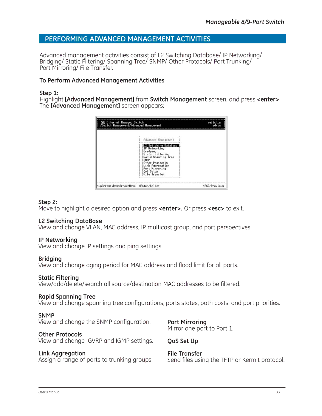 GE D-GES7600 manual Performing Advanced Management Activities, Snmp 