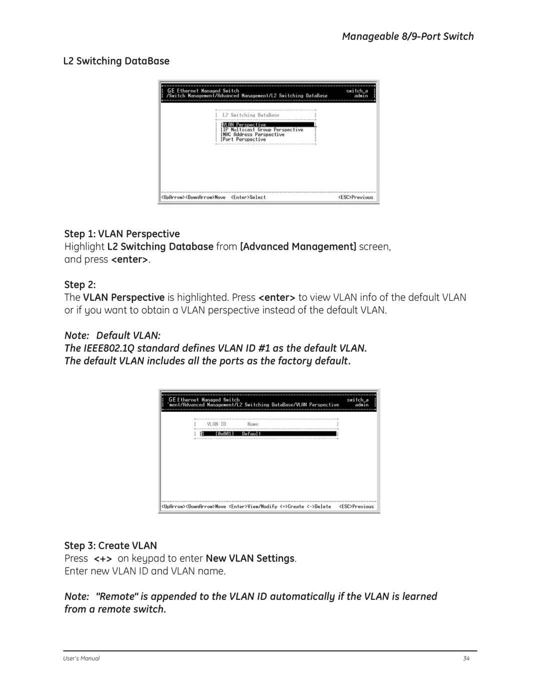 GE D-GES7600 manual Create Vlan 