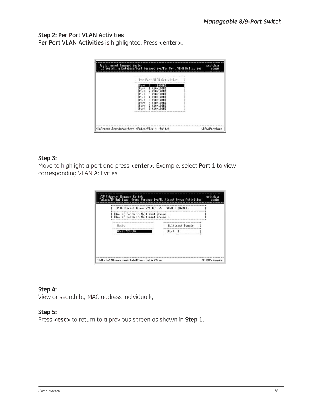 GE D-GES7600 manual View or search by MAC address individually 