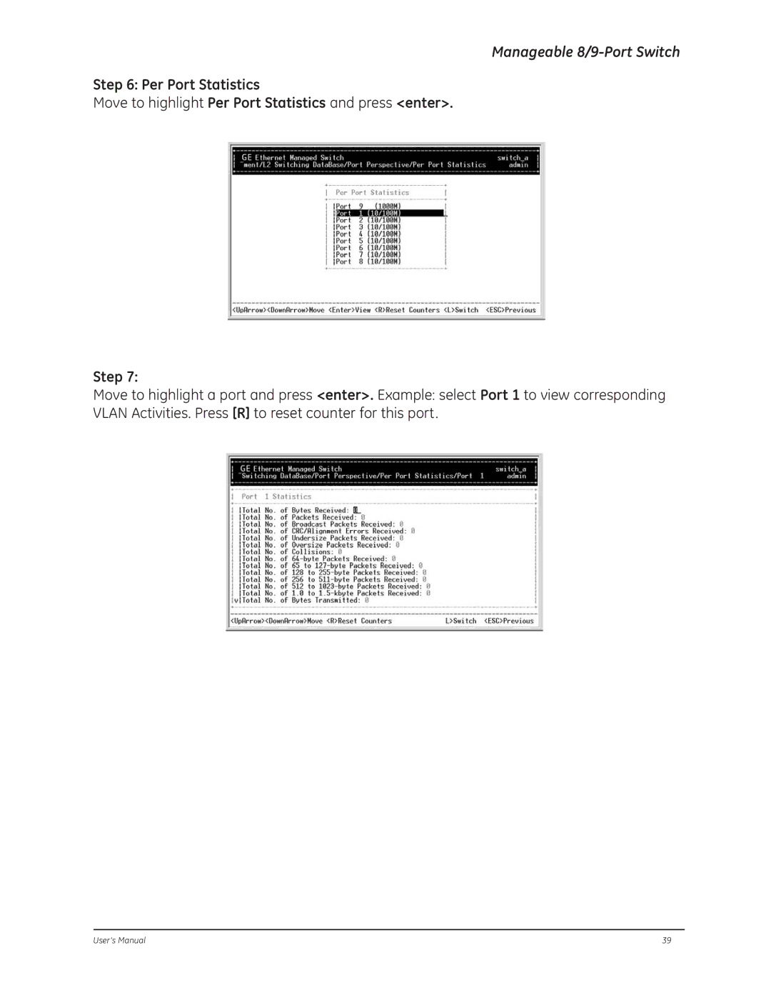 GE D-GES7600 manual Per Port Statistics 