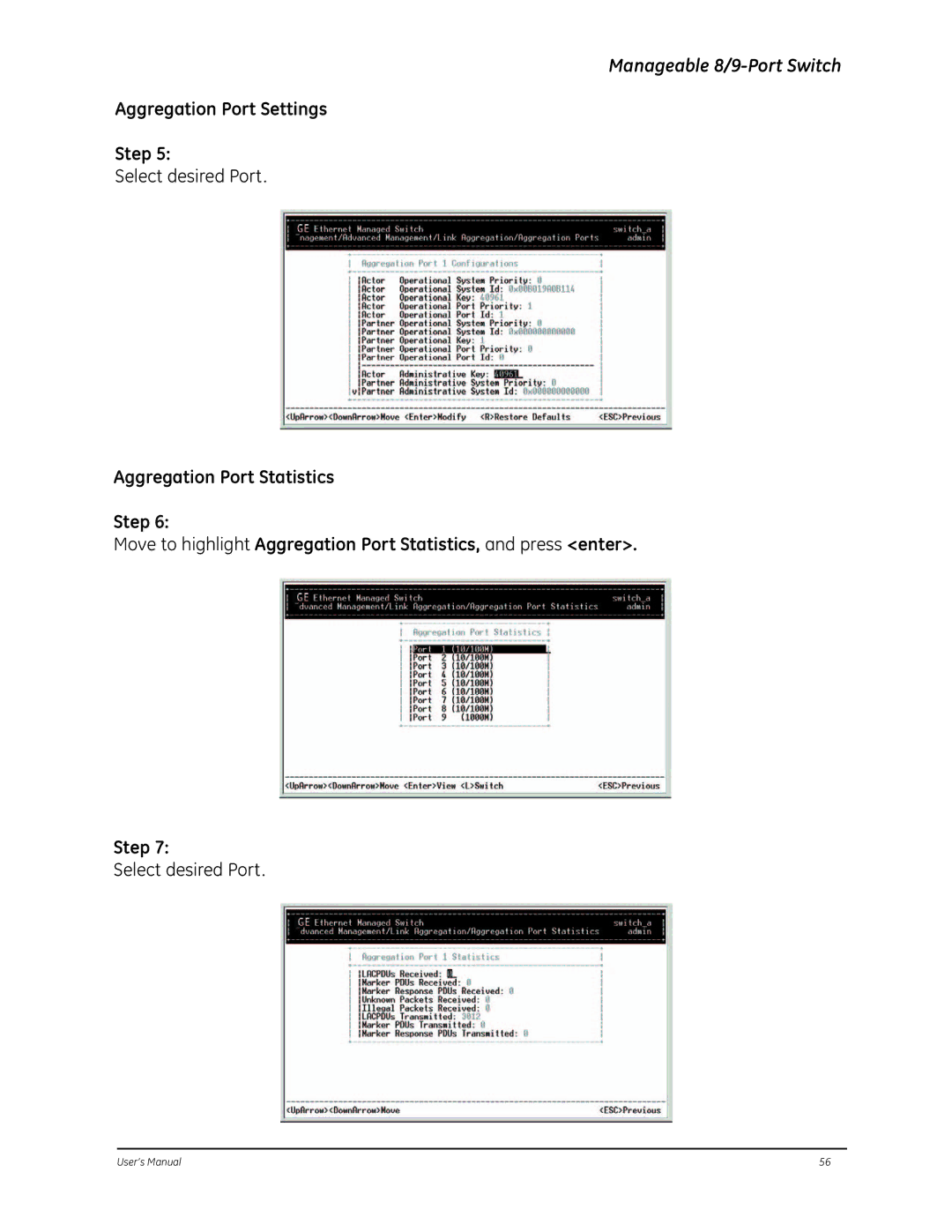 GE D-GES7600 manual Aggregation Port Settings Step 