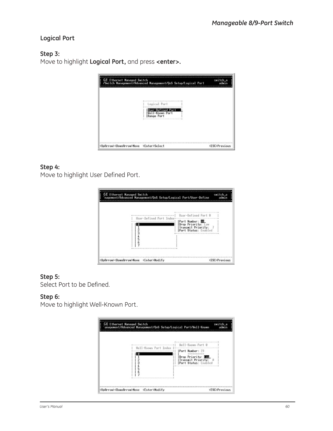 GE D-GES7600 manual Logical Port Step 
