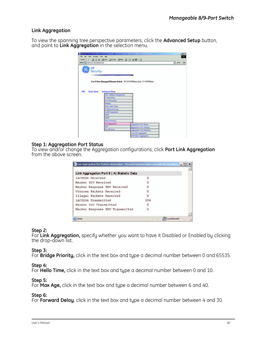 GE D-GES7600 manual Link Aggregation, Aggregation Port Status 