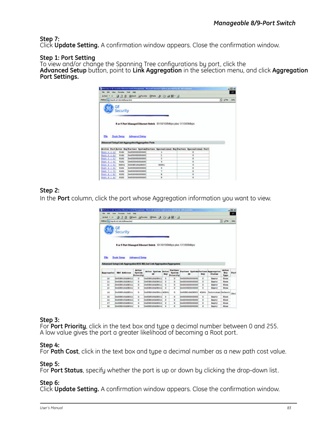 GE D-GES7600 manual Port Settings Step 