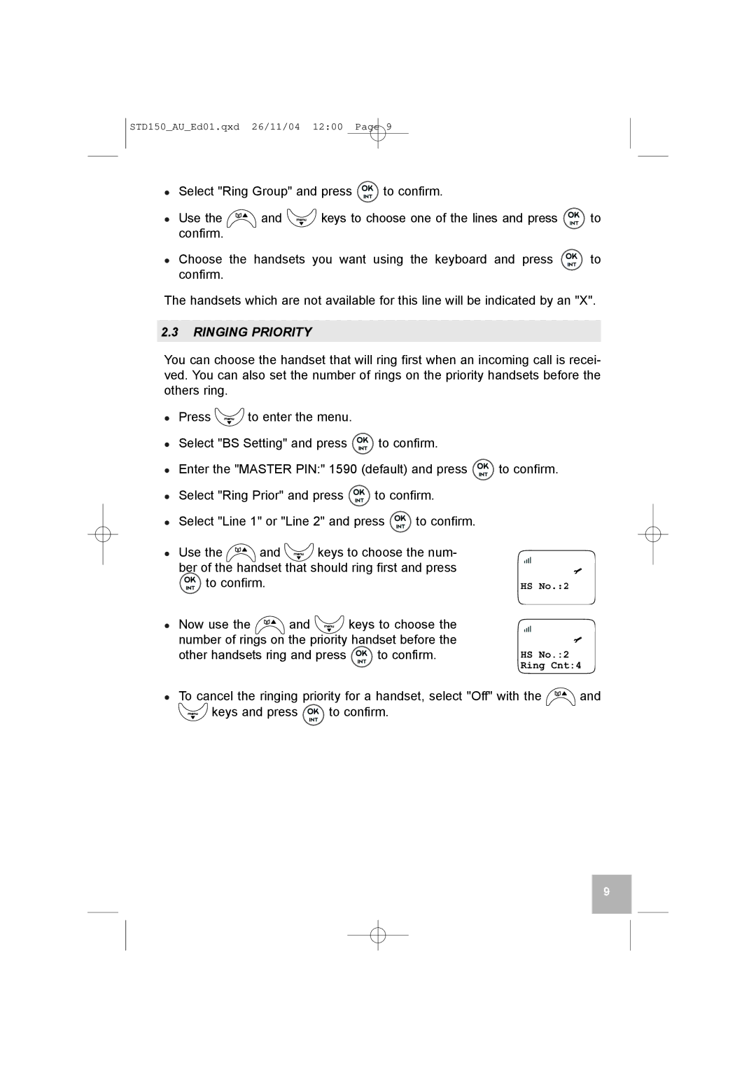 GE D150 manual Ringing Priority 