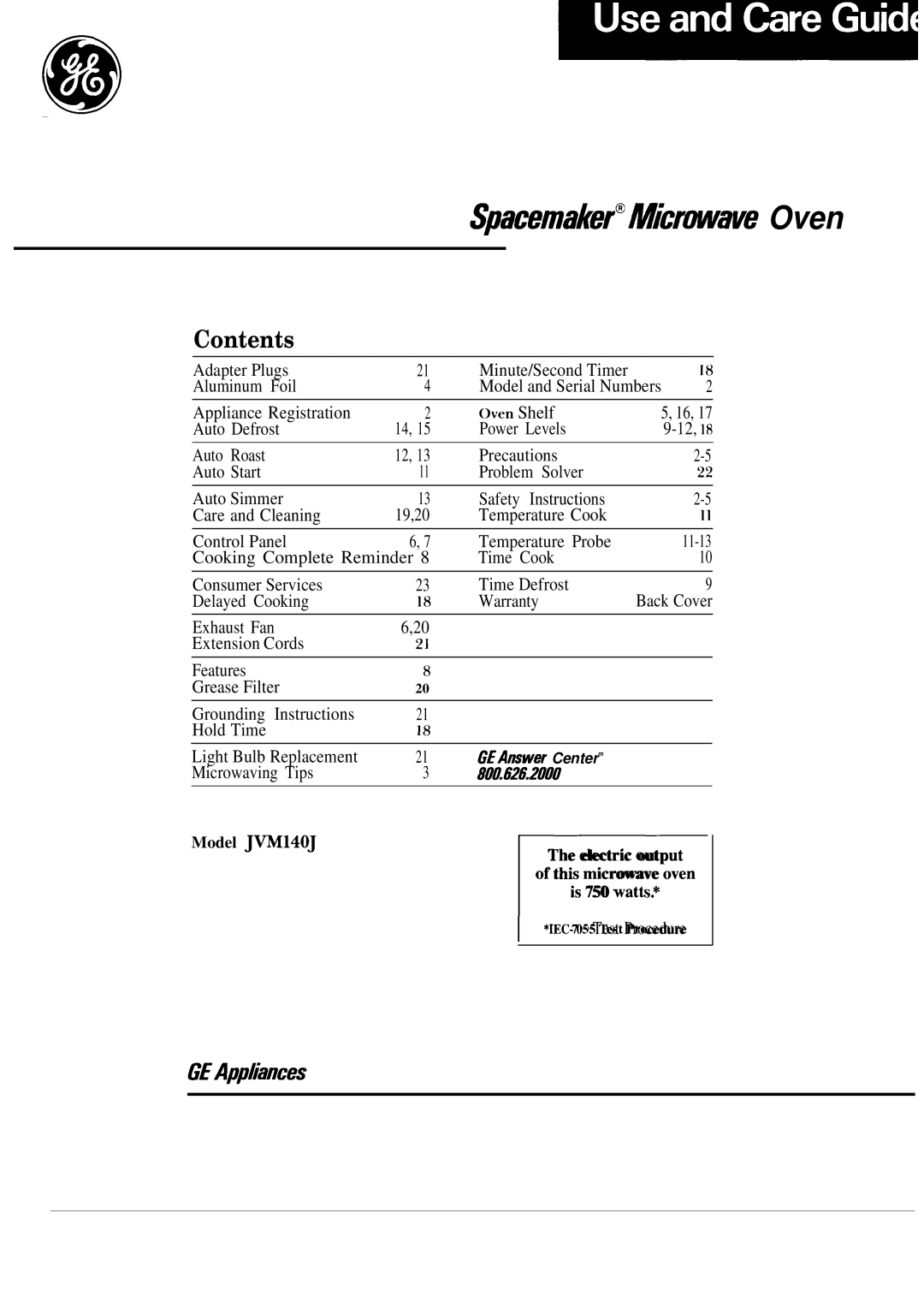 GE JVM140, D2092P129 warranty SpacemakerMic~ave Oven 