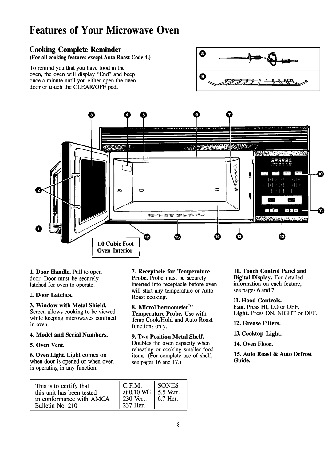 GE D2092P129, JVM140 warranty Features of Your Microwave Oven, Cooki~ Complete Reminder, “Voc”bicFoo. A 