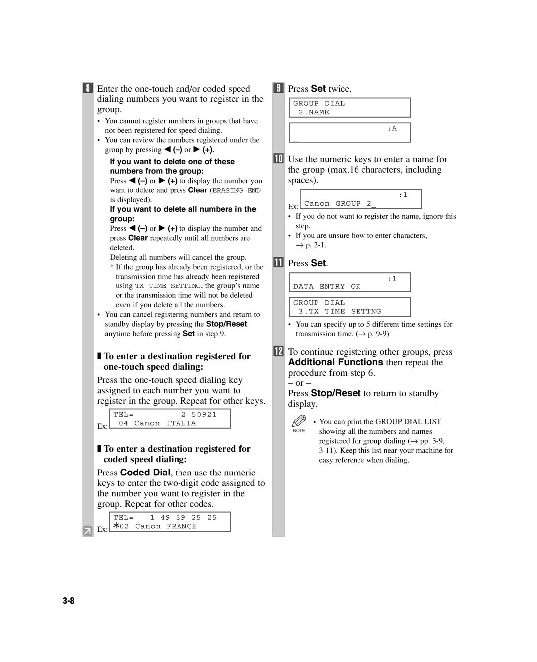 GE D780 manual To enter a destination registered for coded speed dialing, To continue registering other groups, press 