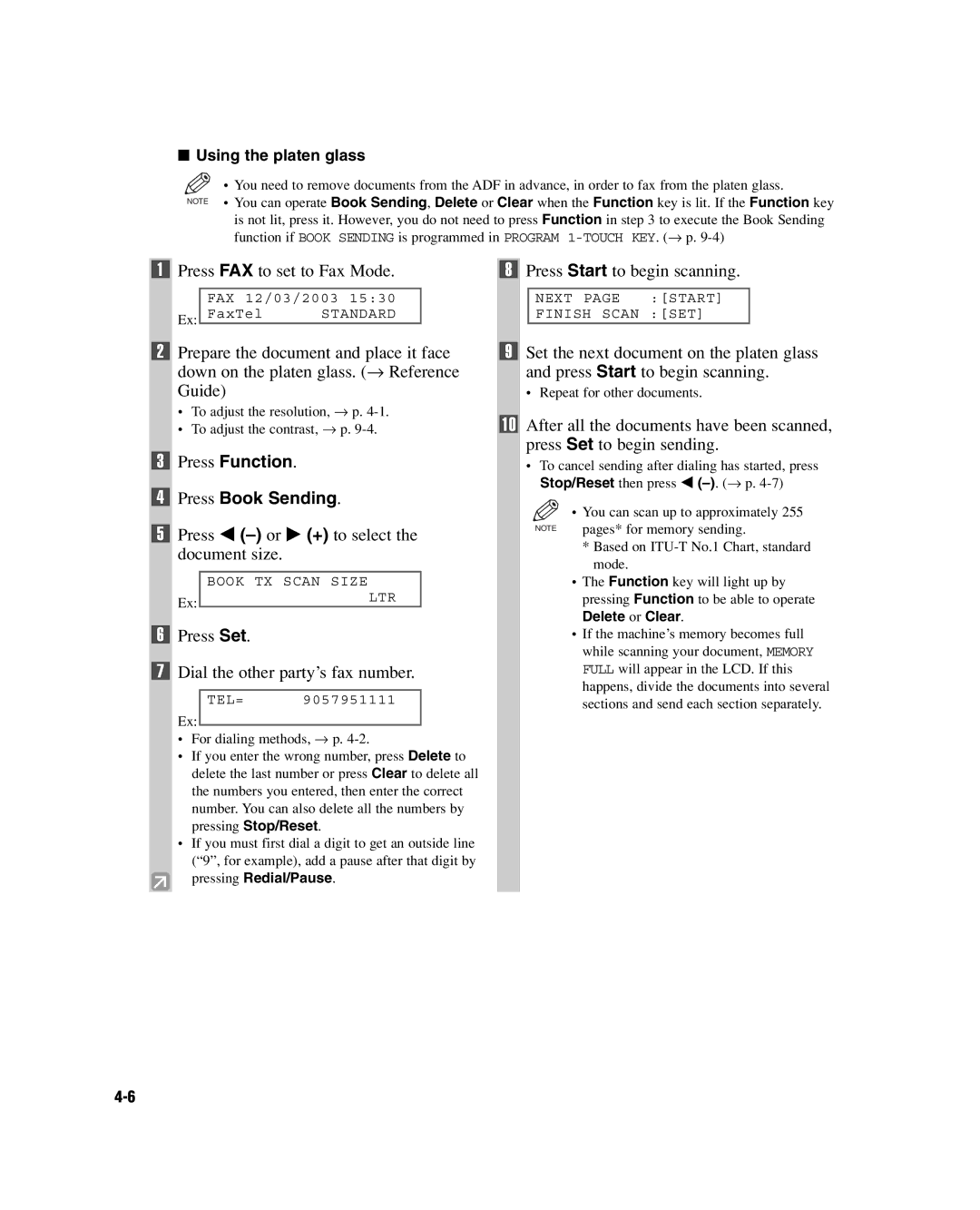 GE D780 manual Press FAX to set to Fax Mode, Press Function Press Book Sending, Press Set Dial the other party’s fax number 