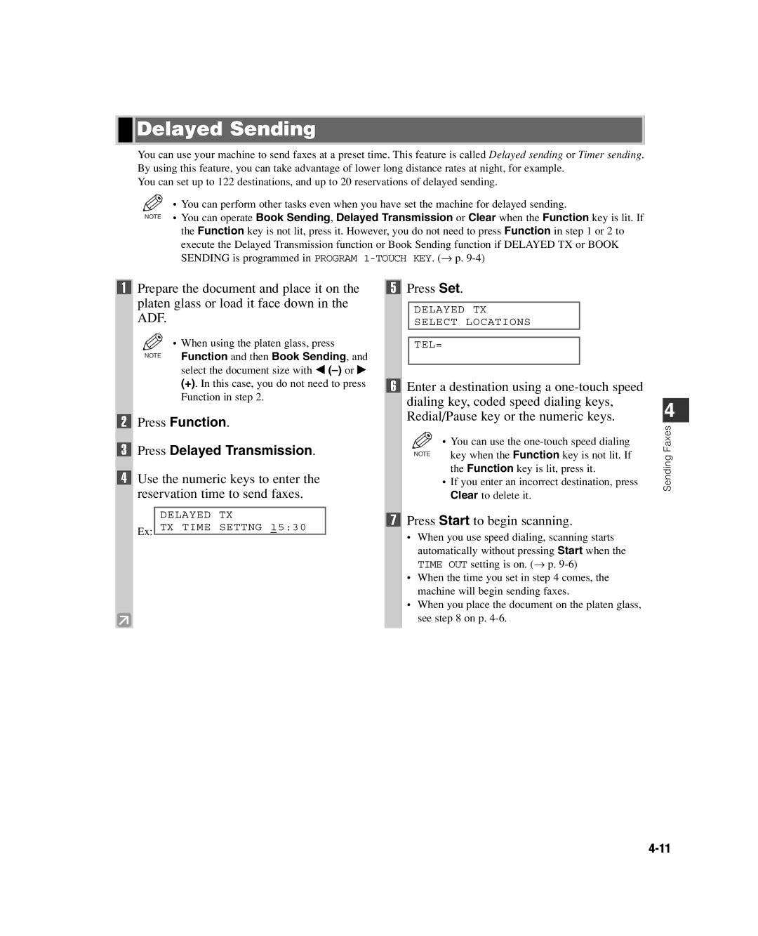 GE D780 manual Delayed Sending, Press Function Press Delayed Transmission, Function and then Book Sending 