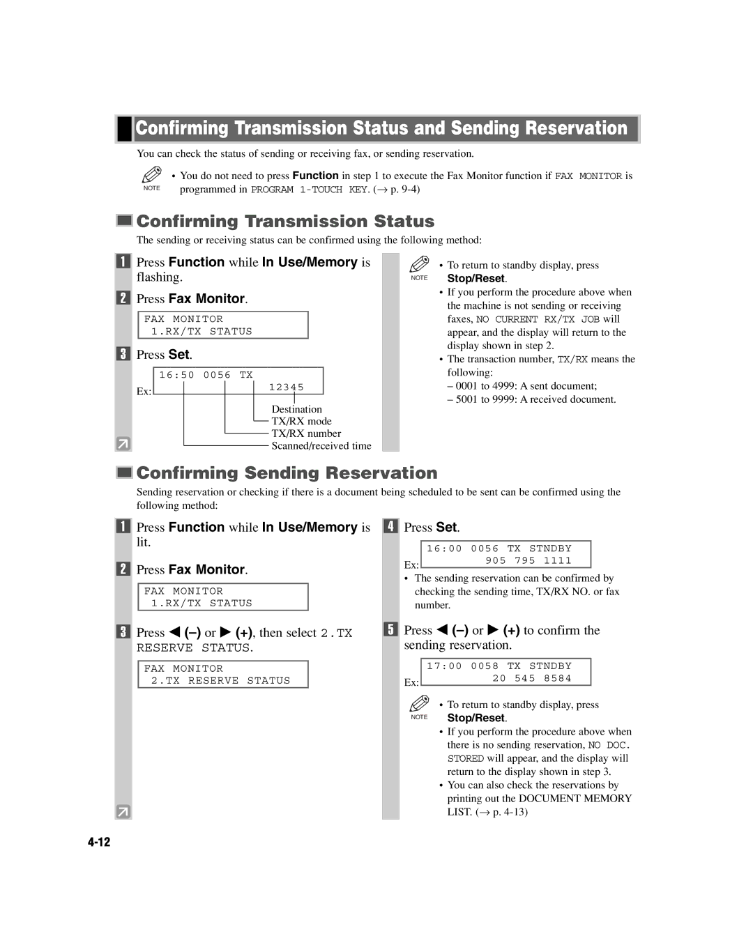 GE D780 manual Confirming Transmission Status and Sending Reservation, Confirming Sending Reservation 