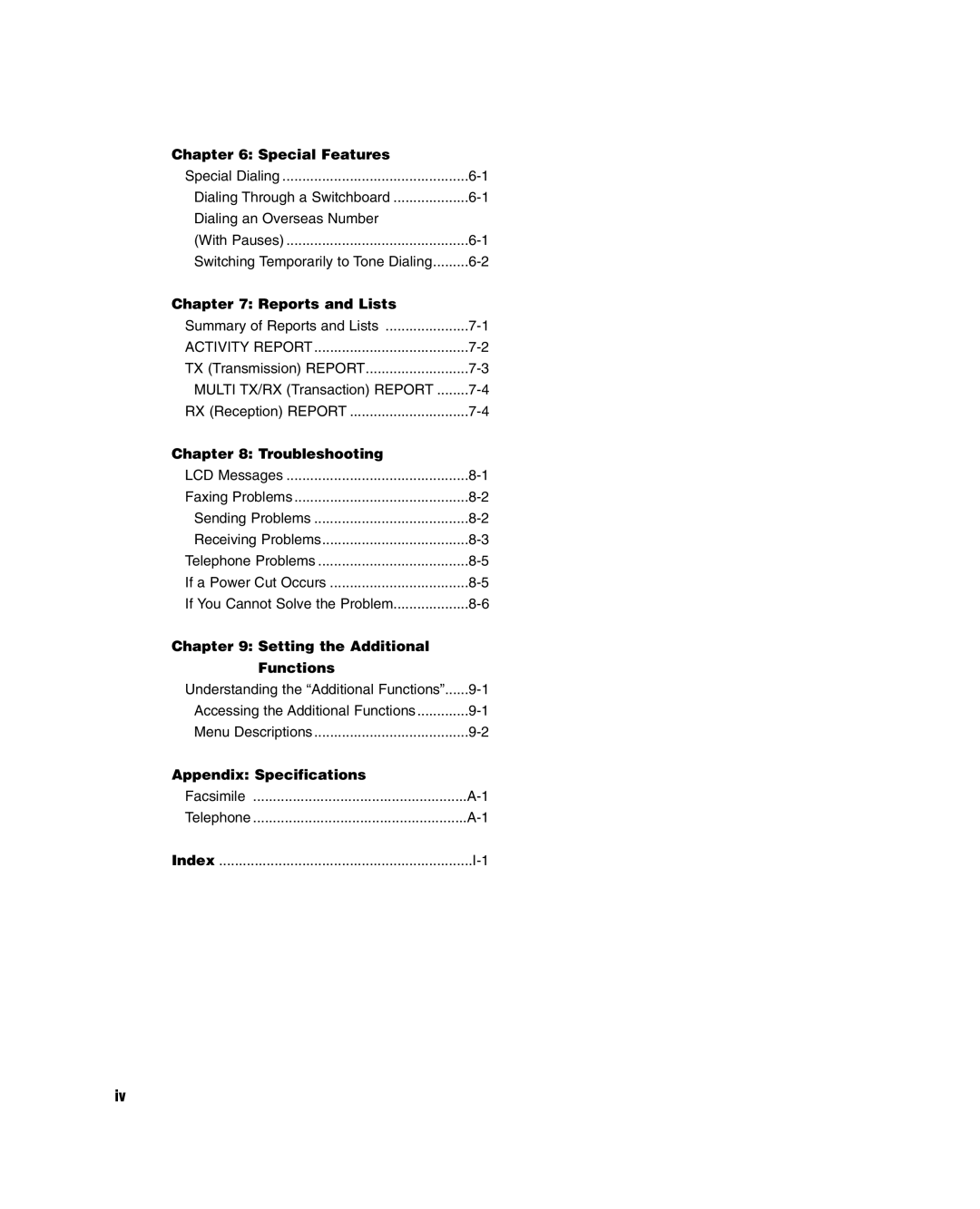 GE D780 Special Features, Reports and Lists, Troubleshooting, Setting the Additional Functions, Appendix Specifications 