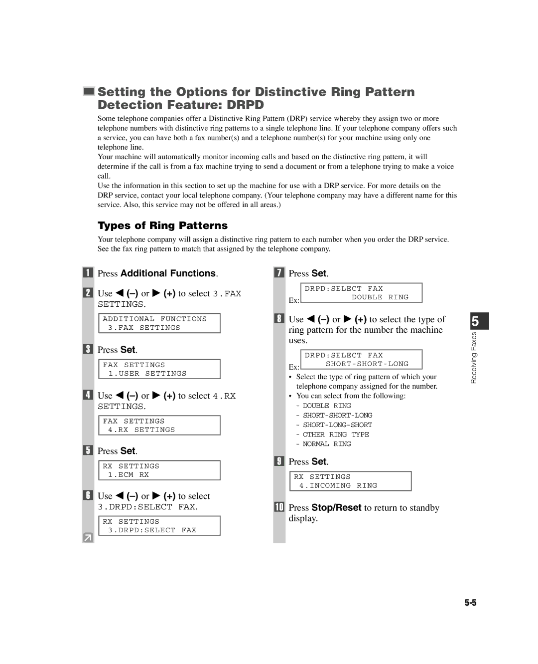 GE D780 manual Types of Ring Patterns, Use 4 -or e + to select 