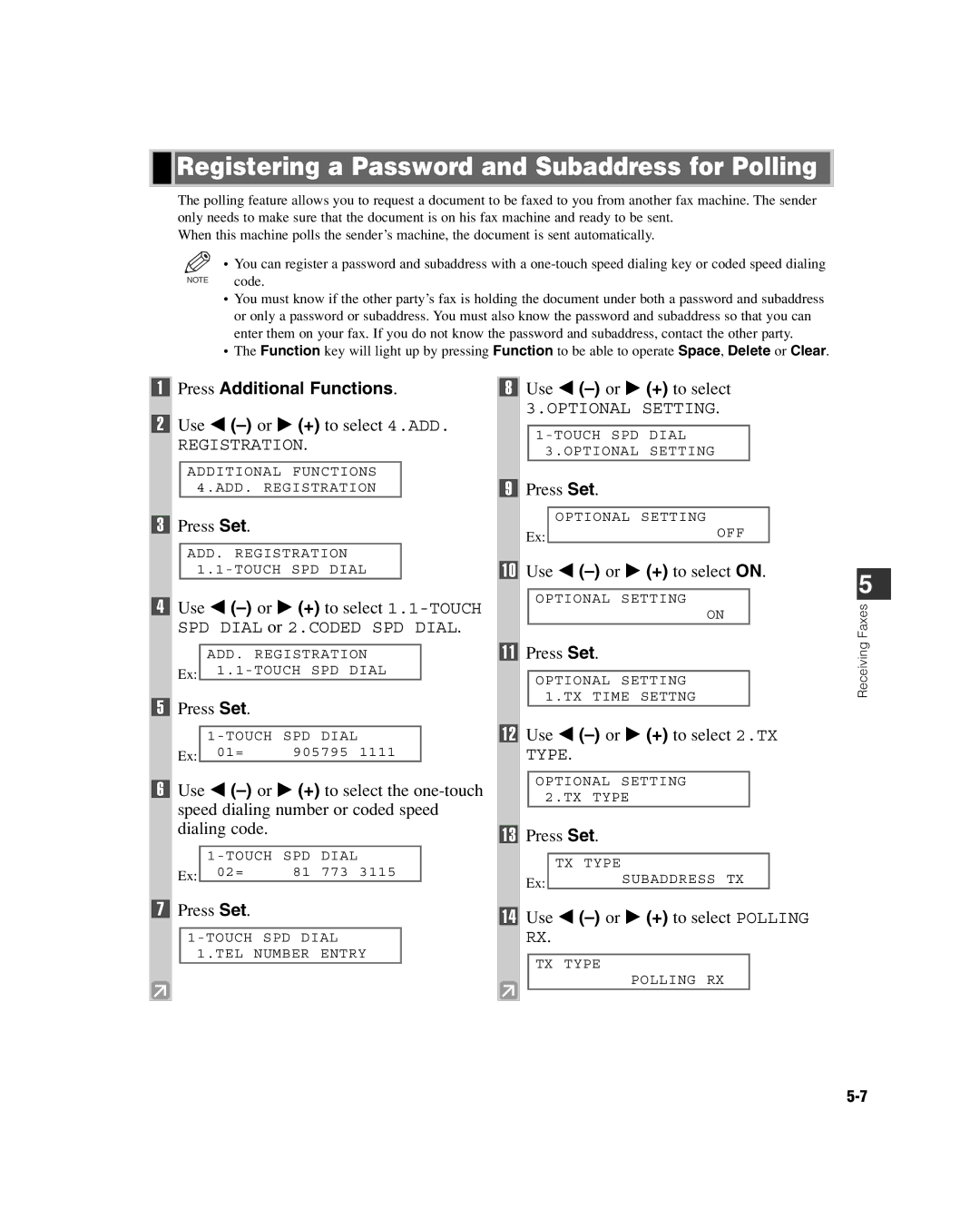 GE D780 manual Registering a Password and Subaddress for Polling, Use 4 -or e + to select Polling RX 