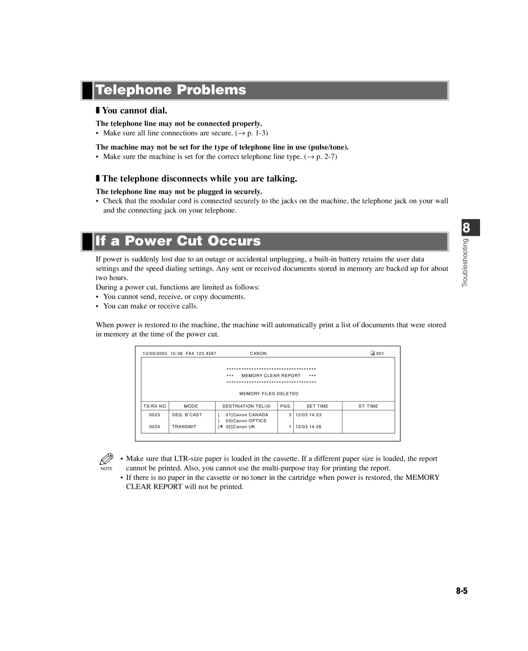 GE D780 manual Telephone Problems, If a Power Cut Occurs, You cannot dial, Telephone disconnects while you are talking 