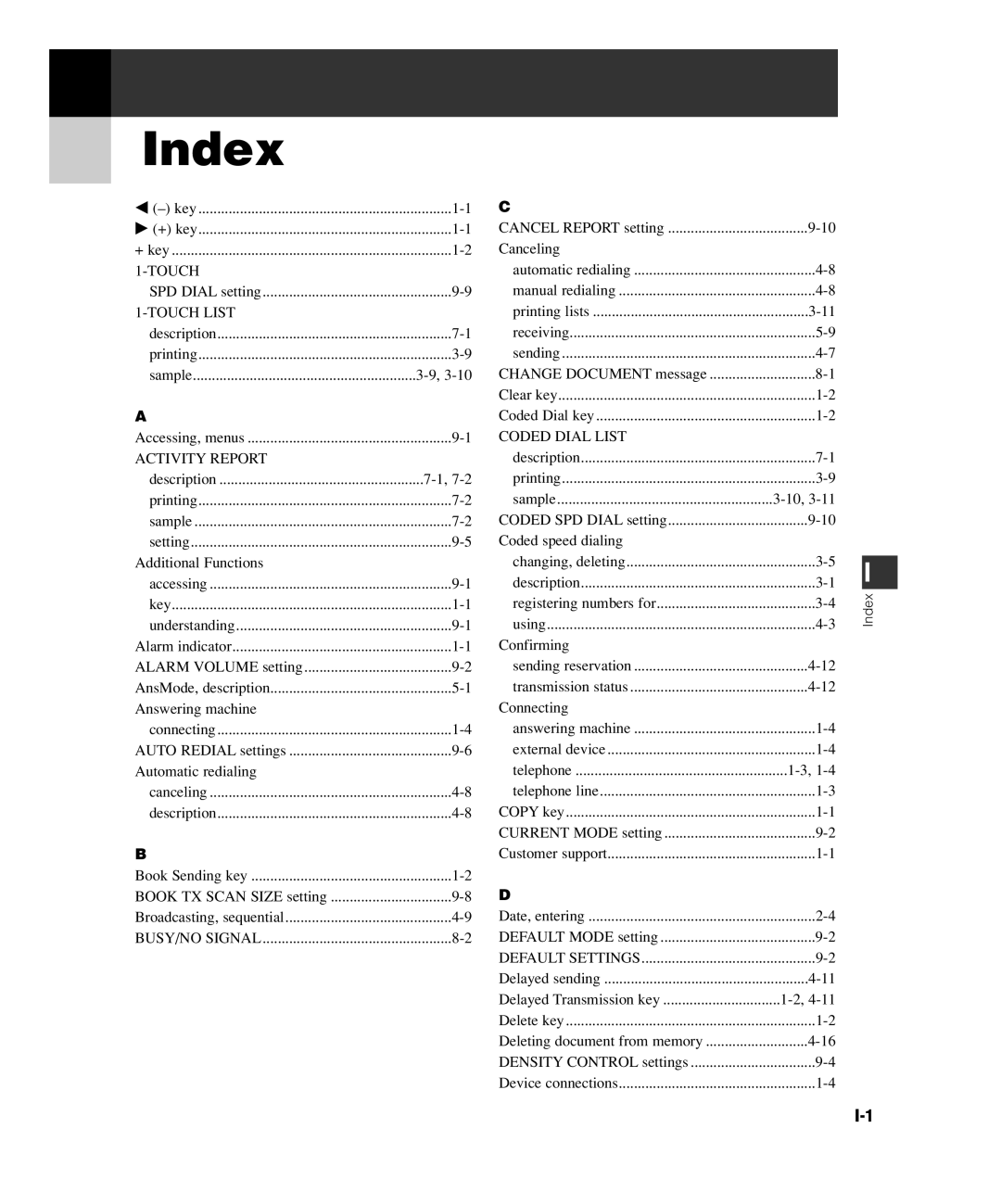 GE D780 manual Index, Canceling 