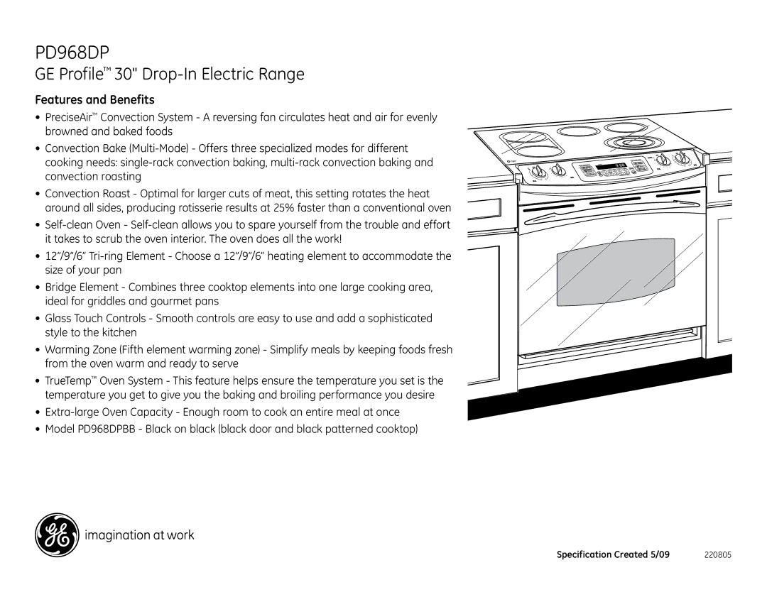 GE D968DP dimensions Features and Benefits 