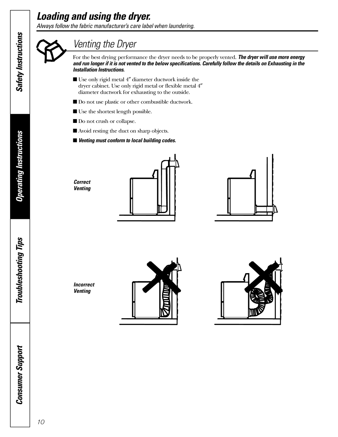 GE DBB5500 owner manual Venting the Dryer 