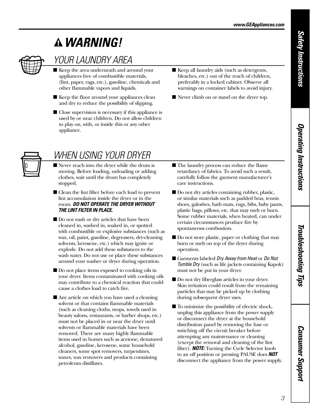 GE DBB5500 owner manual Instructions Troubleshooting Tips Consumer Support, Operating 